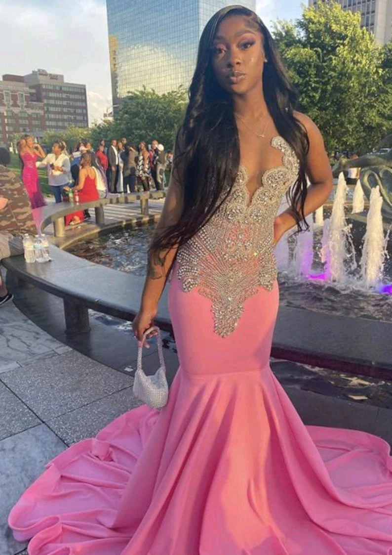 Pink Long Mermaid Prom Dress ,Elegant Evening Dress