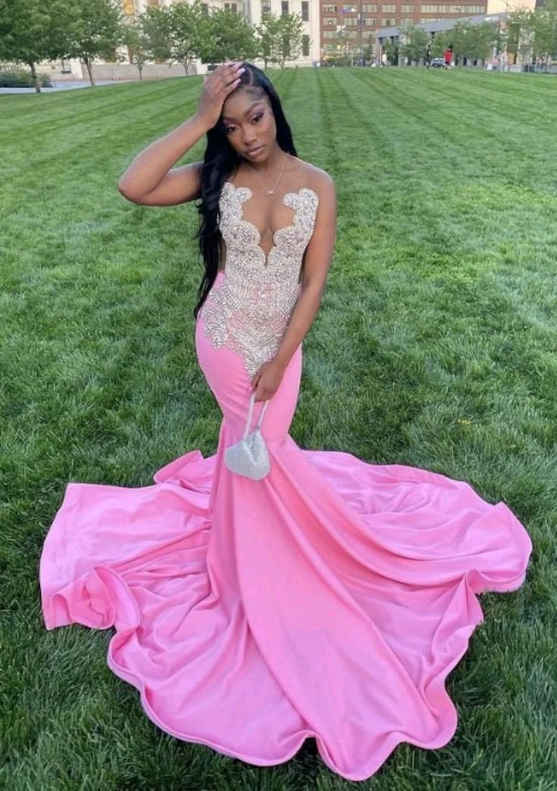 Pink Long Mermaid Prom Dress ,Elegant Evening Dress Main image