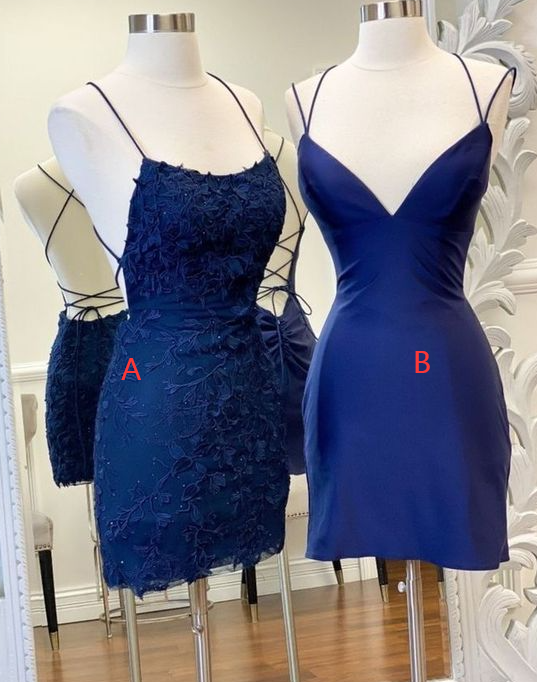 Sexy Straps Sheath Short Homecoming Dress Lace Backless Main image