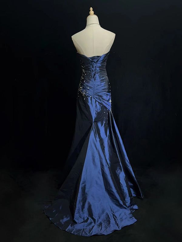Sexy Sweetheart Sleeveless Mermaid Satin Long Navy Blue Prom Dress Secondary image
