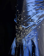 Sexy Sweetheart Sleeveless Mermaid Satin Long Navy Blue Prom Dress