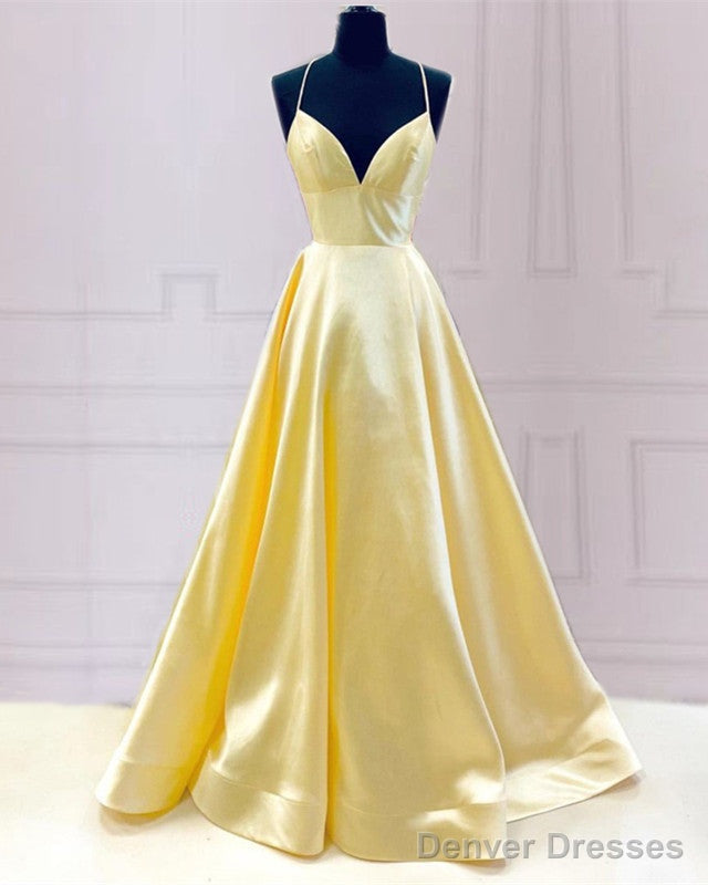 Sexy V Neck Open Back Satin Prom Dresses