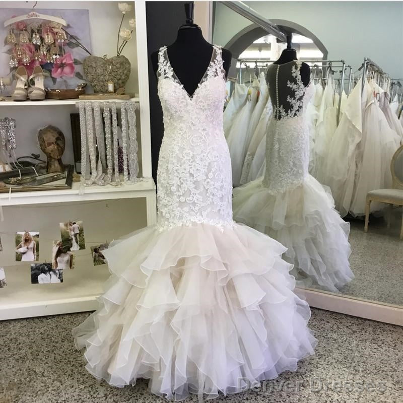 Sexy V Neck Organza Ruffles Mermaid Wedding Dresses Lace Main image