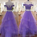 Sexy Violet Purple Prom Dresses Two Piece A Line Off The Shoulder