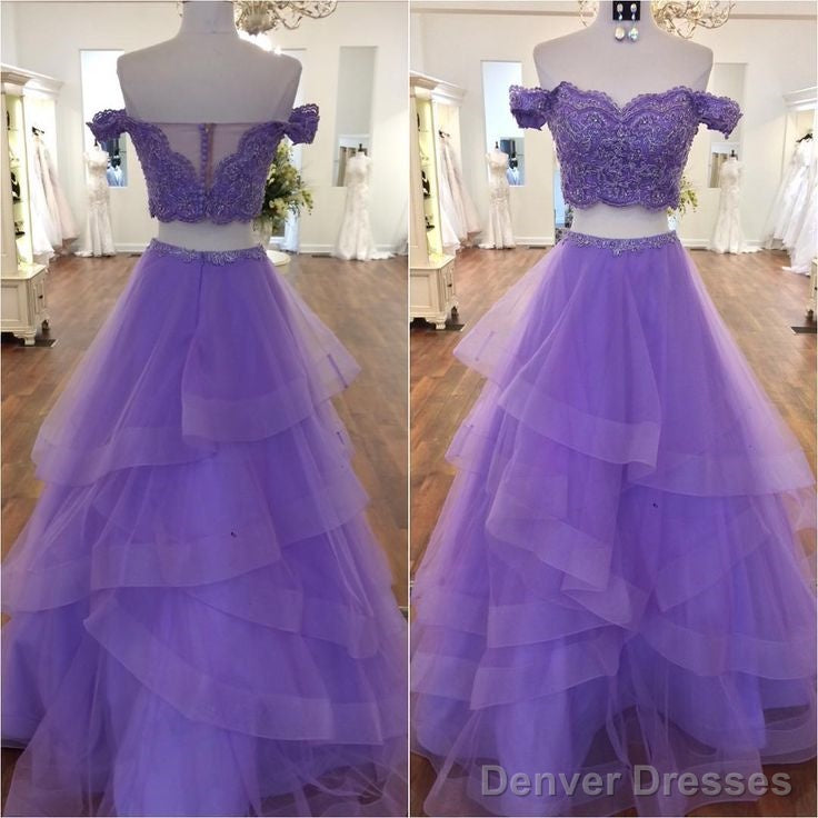 Sexy Violet Purple Prom Dresses Two Piece A Line Off The Shoulder