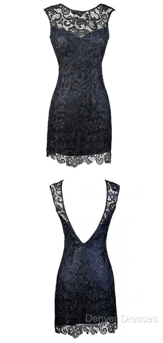 Sheath Bateau Backless Short Homecoming Navy Blue Lace Mother Of The Bride Dress Secondary image