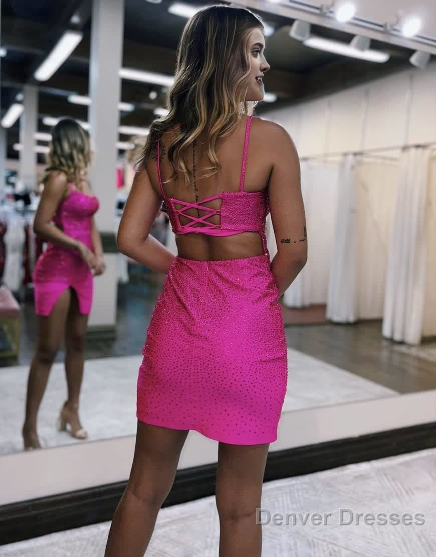 Sheath Beaded Satin Homecoming Dress with Slit Secondary image