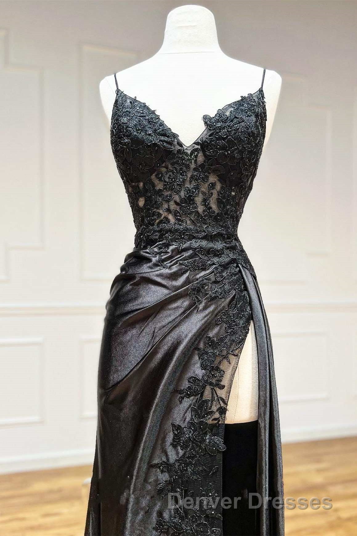 Sheath Black Long Appliques Prom Dress Secondary image