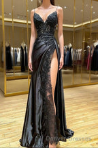 Sheath Black Long Appliques Prom Dress