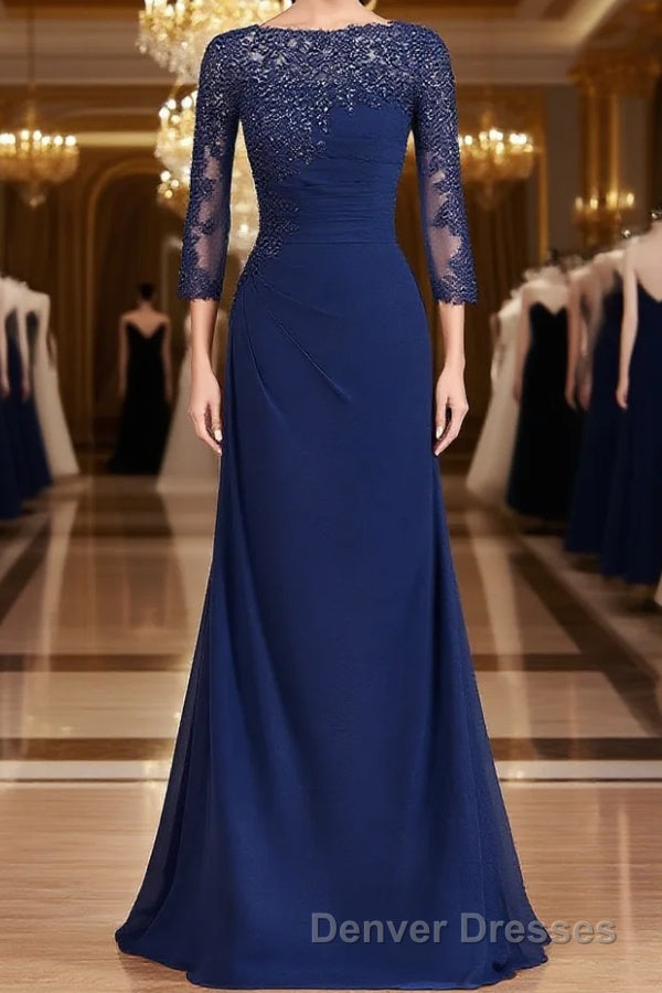 Sheath/Column Bateau Floor-Length Chiffon Mother of the Bride Dress With Appliques Lace Main image