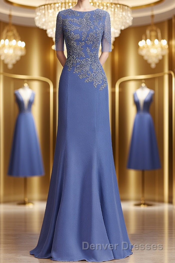 Sheath/Column Bateau Floor-Length Chiffon Mother of the Bride Dress With Appliques Lace Main image