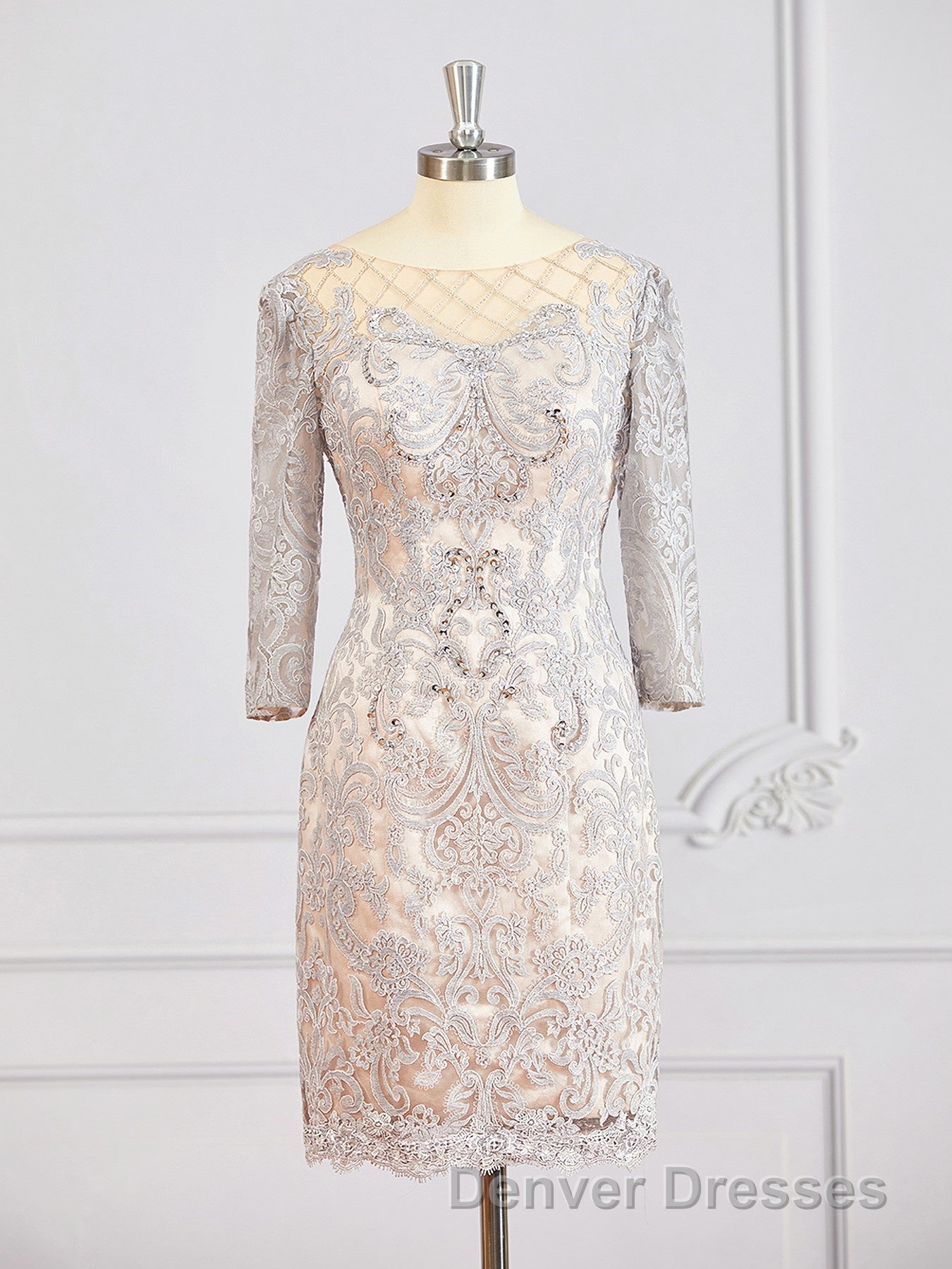 Sheath/Column Bateau Short/Mini Chiffon Mother of the Bride Dress With Appliques Lace
