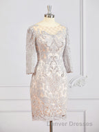 Sheath/Column Bateau Short/Mini Chiffon Mother of the Bride Dress With Appliques Lace