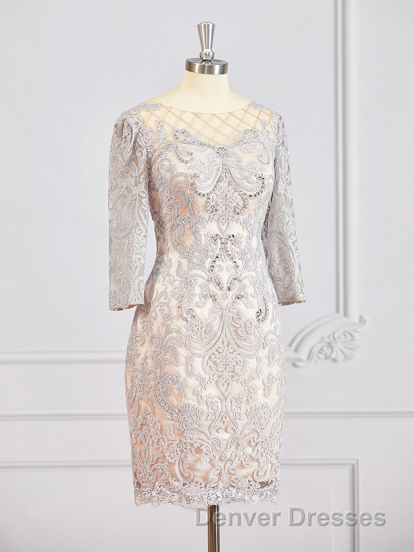 Sheath/Column Bateau Short/Mini Chiffon Mother of the Bride Dress With Appliques Lace