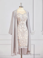 Sheath/Column Bateau Short/Mini Chiffon Mother of the Bride Dress With Appliques Lace