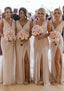 Homecoming Dresses Long, Sheath/Column Cowl Neck Sleeveless Chiffon Bridesmaid Dresses With Pleated Split