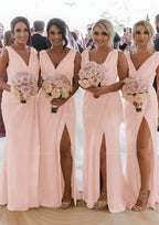 Homecoming Dresses Classy, Sheath/Column Cowl Neck Sleeveless Chiffon Bridesmaid Dresses With Pleated Split