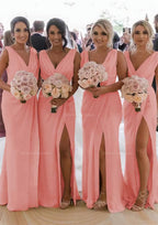 Homecoming Dress Beautiful, Sheath/Column Cowl Neck Sleeveless Chiffon Bridesmaid Dresses With Pleated Split