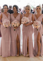 Homecoming Dresses 2044, Sheath/Column Cowl Neck Sleeveless Chiffon Bridesmaid Dresses With Pleated Split