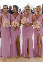 Homecoming Dress Shopping, Sheath/Column Cowl Neck Sleeveless Chiffon Bridesmaid Dresses With Pleated Split