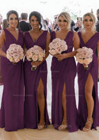 Homecoming Dresses Pretty, Sheath/Column Cowl Neck Sleeveless Chiffon Bridesmaid Dresses With Pleated Split