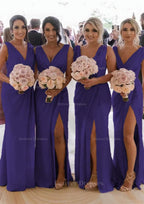 Homecoming Dresses Online, Sheath/Column Cowl Neck Sleeveless Chiffon Bridesmaid Dresses With Pleated Split