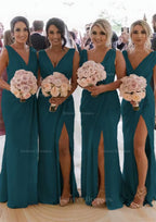 Homecoming Dresses Websites, Sheath/Column Cowl Neck Sleeveless Chiffon Bridesmaid Dresses With Pleated Split