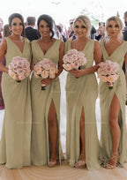 Homecoming Dress Inspo, Sheath/Column Cowl Neck Sleeveless Chiffon Bridesmaid Dresses With Pleated Split