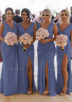 Homecoming Dress Elegant, Sheath/Column Cowl Neck Sleeveless Chiffon Bridesmaid Dresses With Pleated Split