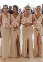 Homecoming Dresses Blue, Sheath/Column Cowl Neck Sleeveless Chiffon Bridesmaid Dresses With Pleated Split