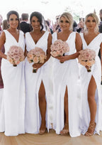 Homecoming Dresses 2038, Sheath/Column Cowl Neck Sleeveless Chiffon Bridesmaid Dresses With Pleated Split