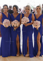 Homecomming Dresses Short, Sheath/Column Cowl Neck Sleeveless Chiffon Bridesmaid Dresses With Pleated Split