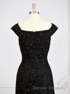 Sheath/Column Off-the-Shoulder Floor-Length Tulle Mother of the Bride Dress With Beading