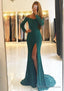 Sheath/Column Off-the-Shoulder Full/Long Sleeve Sweep Train Lace Dresses With Split