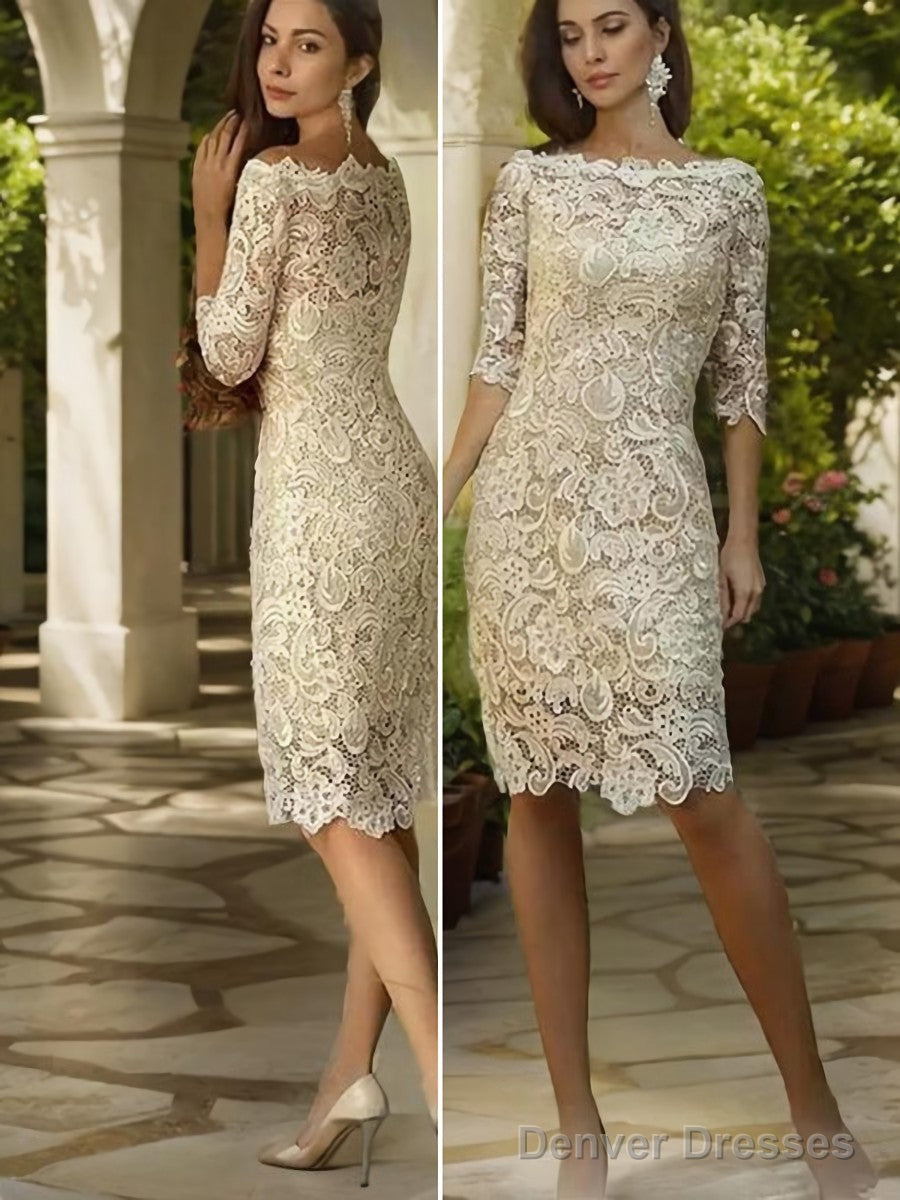 Sheath/Column Off-the-Shoulder Knee-Length Lace Mother of the Bride Dresses With Appliques Lace Main image