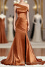 Sheath/Column Off-the-Shoulder Sweep Train Silk like Satin Bridesmaid Dress with Leg Slit