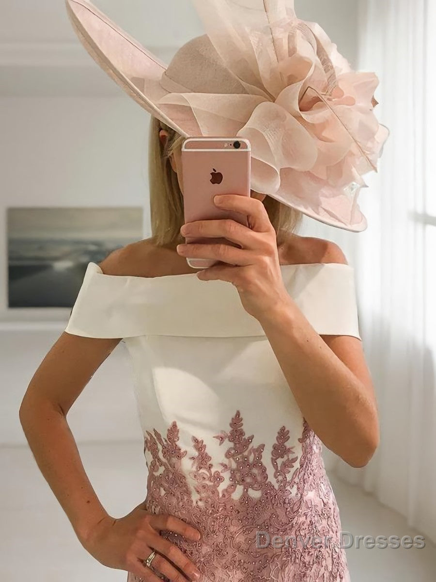 Sheath/Column Off-the-Shoulder Tea-Length Lace Mother of the Bride Dresses Secondary image