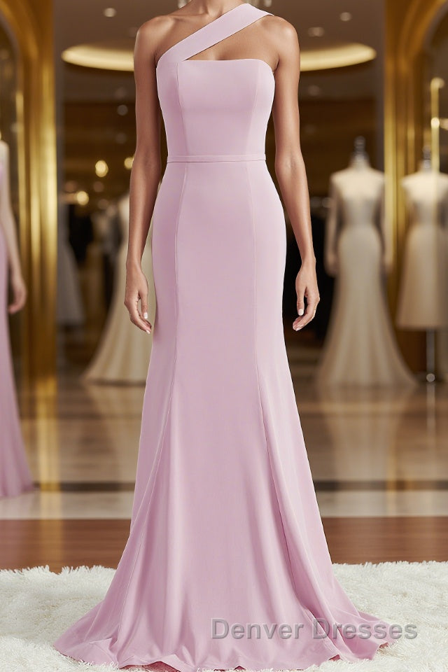 Sheath/Column One-Shoulder Floor-Length Stretch Crepe Bridesmaid Dress Main image