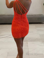 Sheath/Column One-Shoulder Short/Mini Tulle Homecoming Dresses With Ruffles