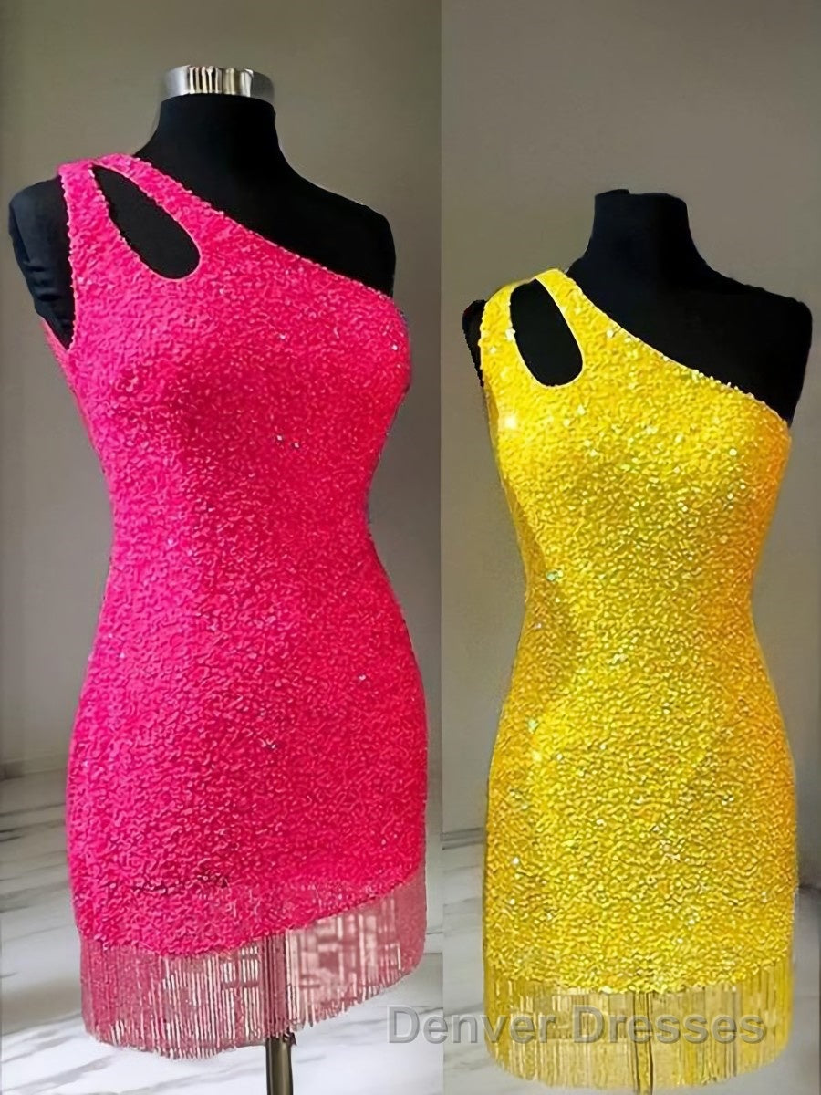 Sheath/Column One-Shoulder Short/Mini Velvet Sequins Homecoming Dress