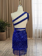 Sheath/Column One-Shoulder Short/Mini Velvet Sequins Homecoming Dress
