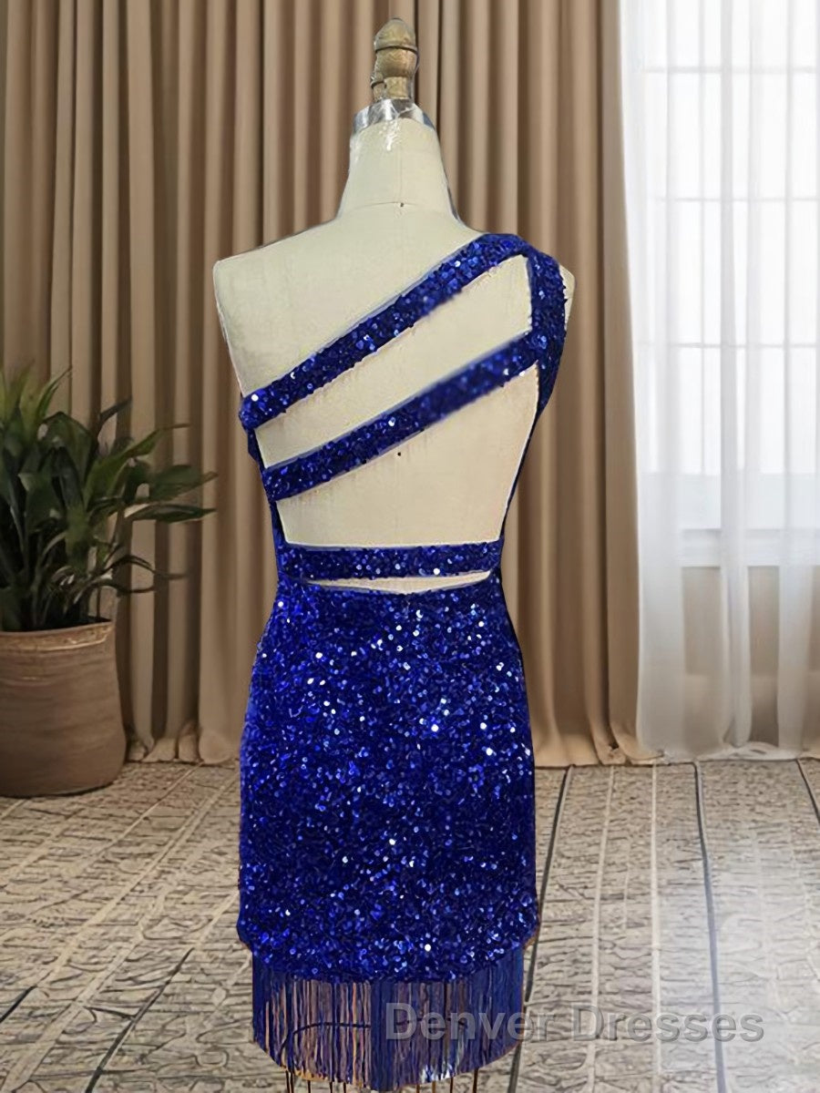 Sheath/Column One-Shoulder Short/Mini Velvet Sequins Homecoming Dress