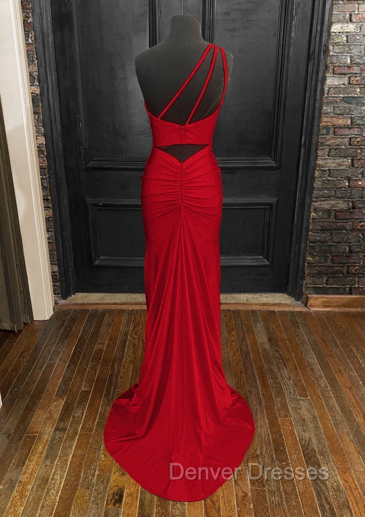 Sheath/Column One-Shoulder Sleeveless Jersey Long/Floor-Length Red Prom Dress With Pleated Split Secondary image