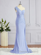 Sheath/Column One-Shoulder Sweep Train Jersey Bridesmaid Dress