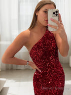 Sheath/Column One-Shoulder Sweep Train Prom Dresses