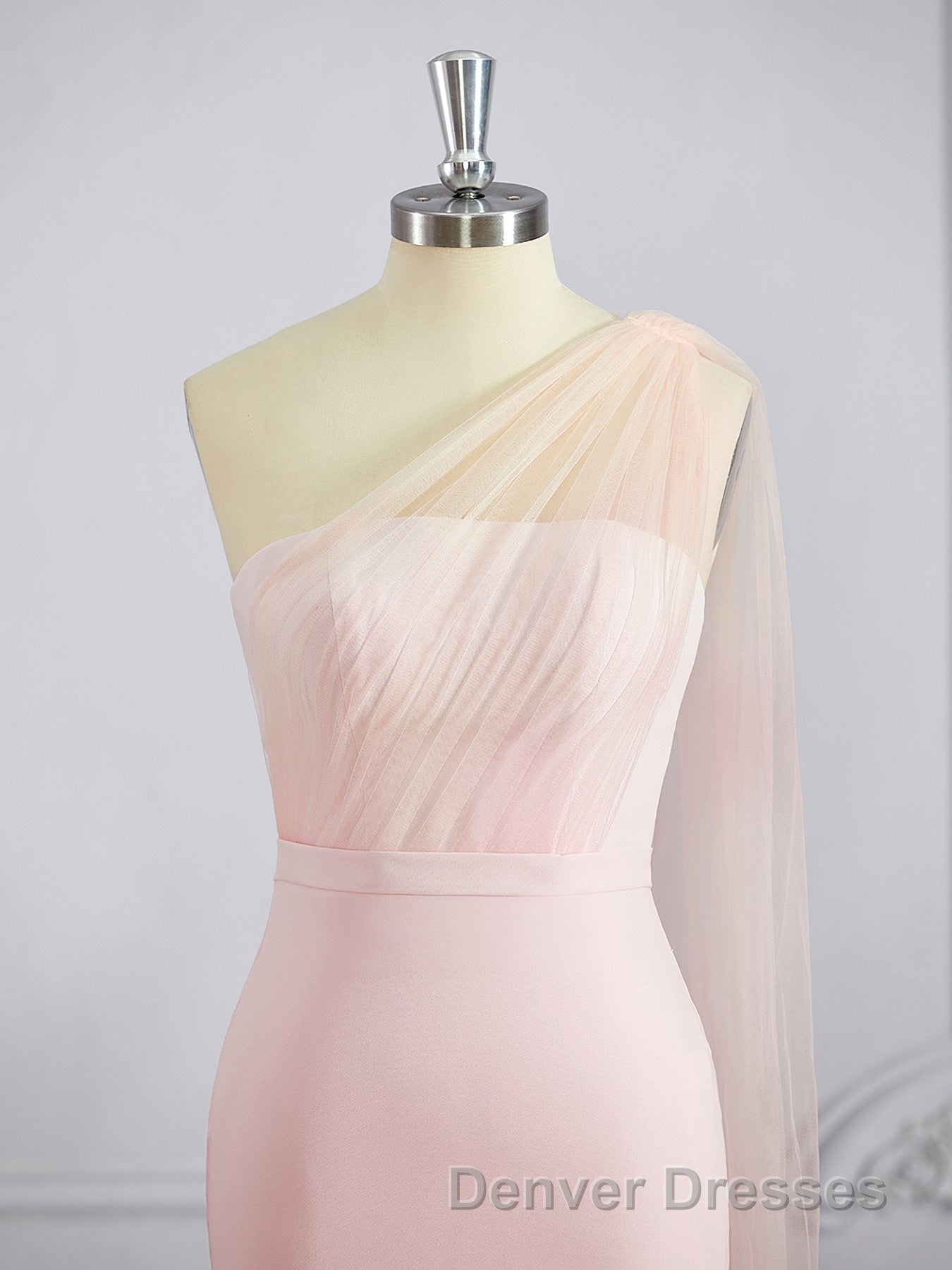 Sheath/Column One-Shoulder Sweep Train Stretch Crepe Bridesmaid Dress Secondary image