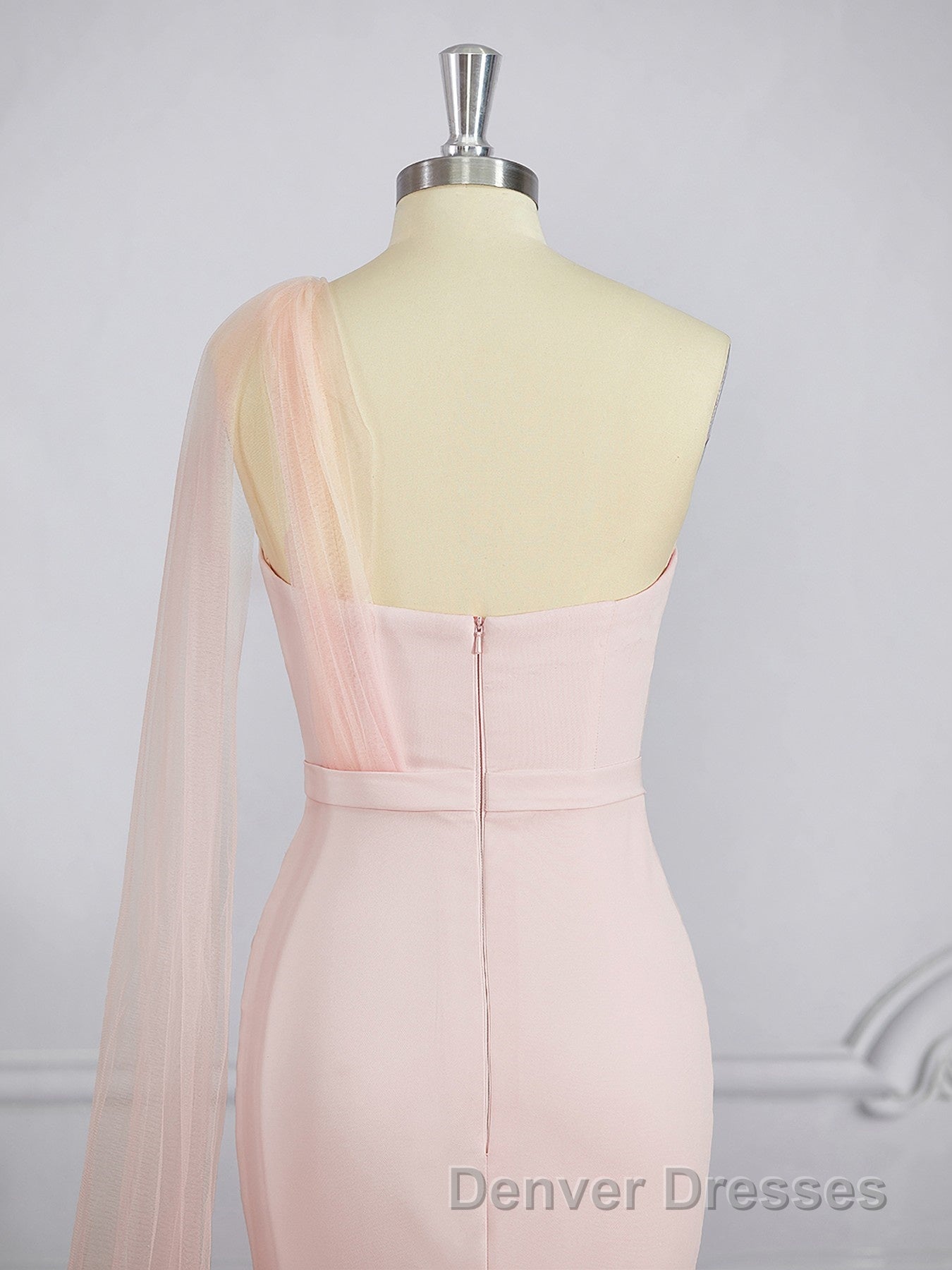 Sheath/Column One-Shoulder Sweep Train Stretch Crepe Bridesmaid Dress