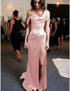 Sheath Column Prom Dress Minimalist Dress Evening Party Sweep Brush Train Sleeveless Strapless Charmeuse With Pleats Ruched Slit