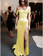 Sheath Column Prom Dress Minimalist Dress Evening Party Sweep Brush Train Sleeveless Strapless Charmeuse With Pleats Ruched Slit
