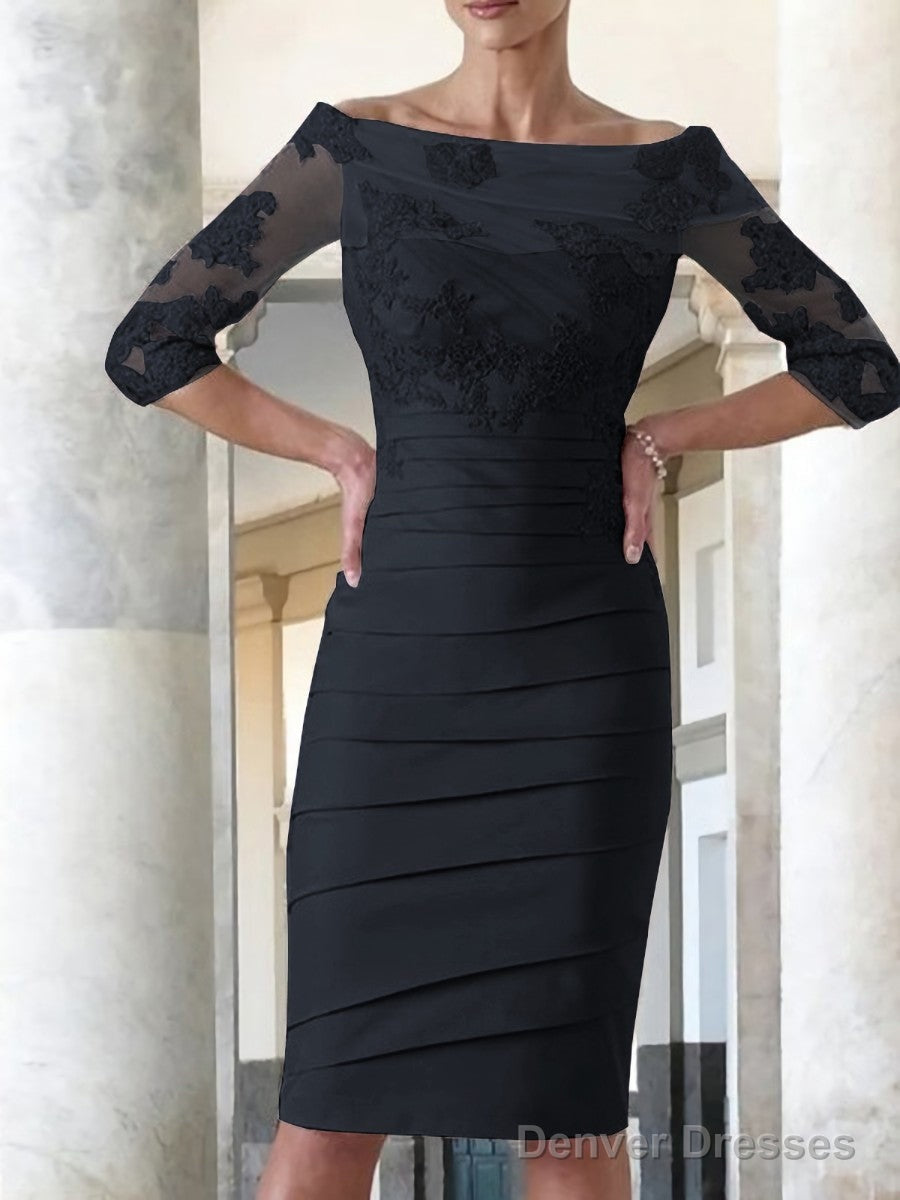 Sheath/Column Scoop Knee-Length Satin Mother of the Bride Dresses With Appliques Lace